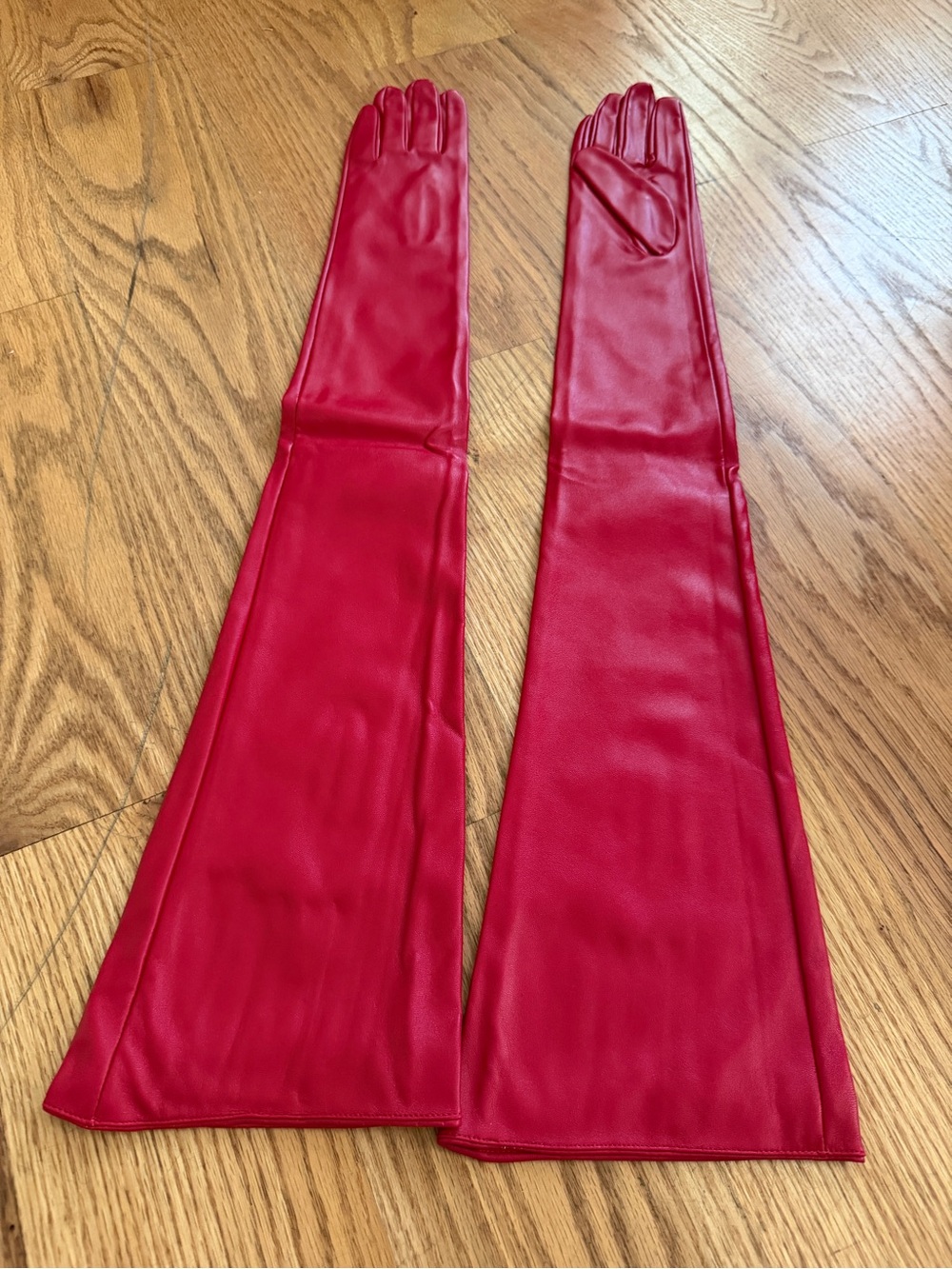 Long Red faux Leather Opera Gloves - Women Accessories S-M - Picture 2 of 9